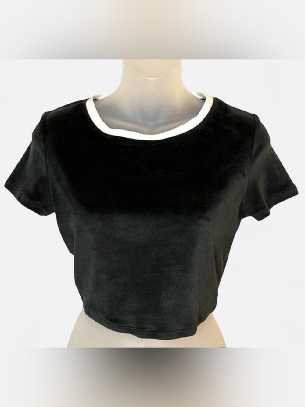 Urban Outfitters Velour Black White Contrast Piping Crop Top Small Y2K